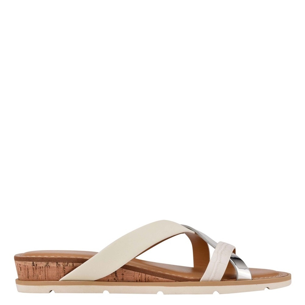 Nine West Slip On Sandals White Silver Strappy Beach Resort Shoes Size 9.5 - Picture 3 of 7